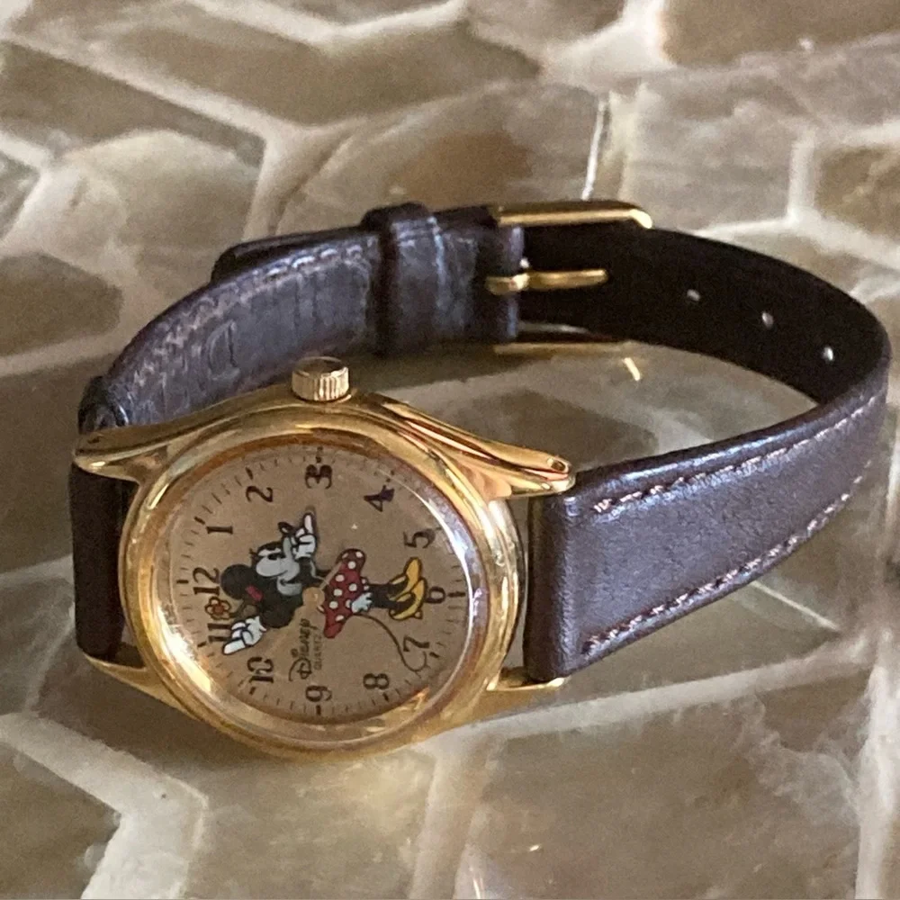 Vintage Gold-tone Minnie Mouse Watch for Women by Disney Time Works